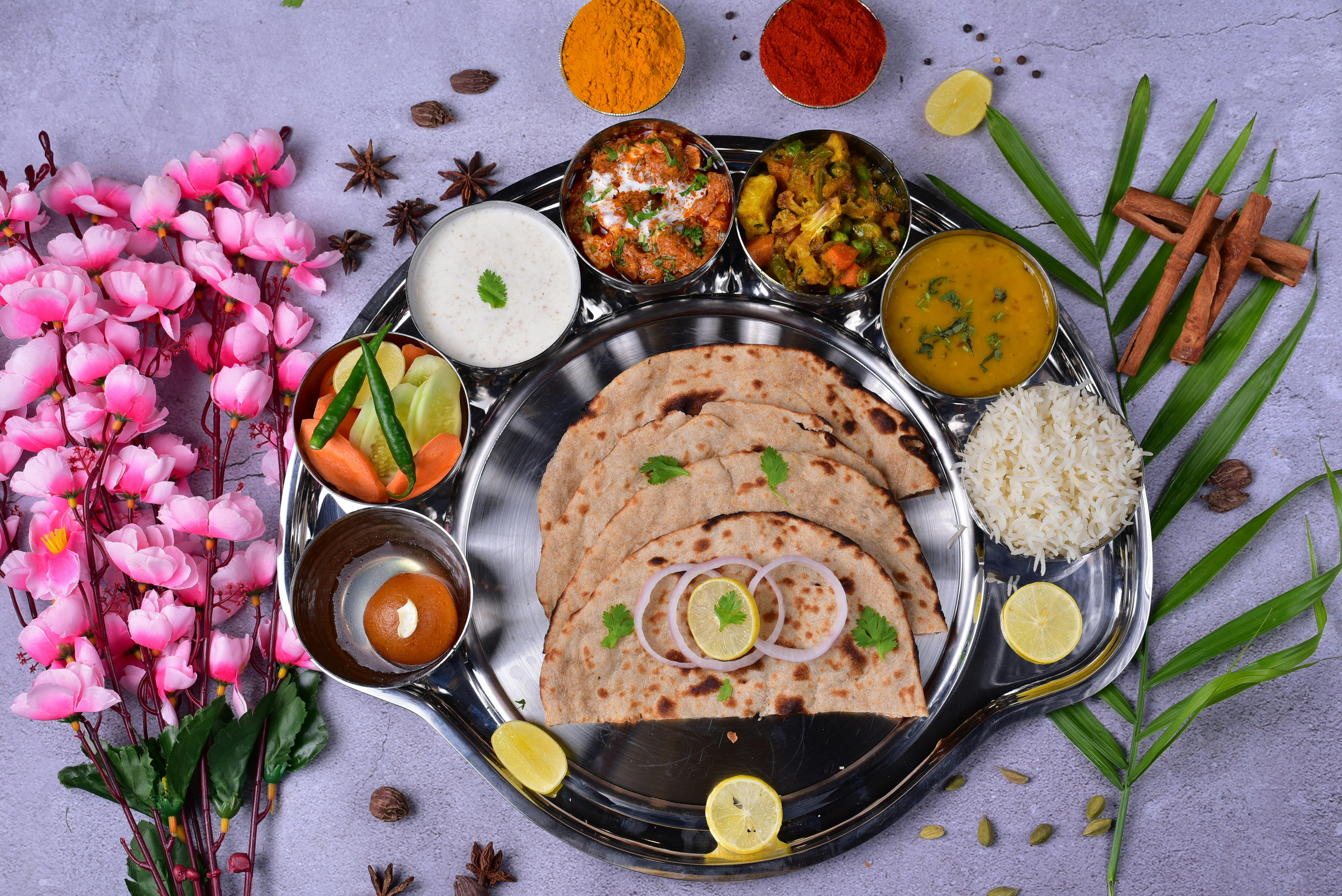 A split image showing North and South Indian dishes side by side